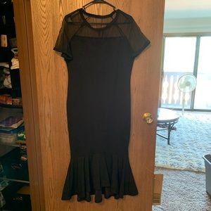 SHEIN Bodycon Black Mesh Sleeve Dress with Ruffles